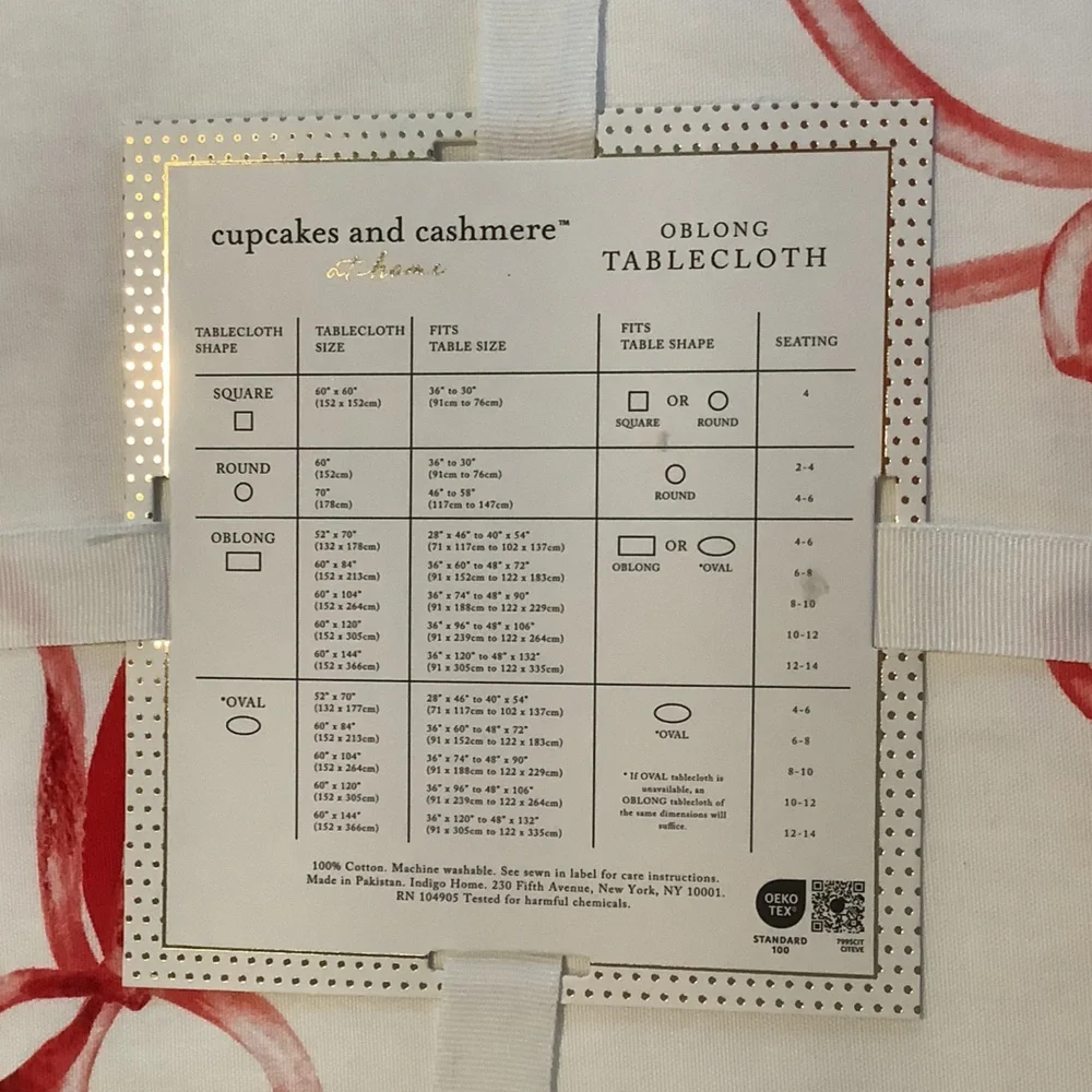 Cupcakes And Cashmere Holiday Ribbons Tablecloth New